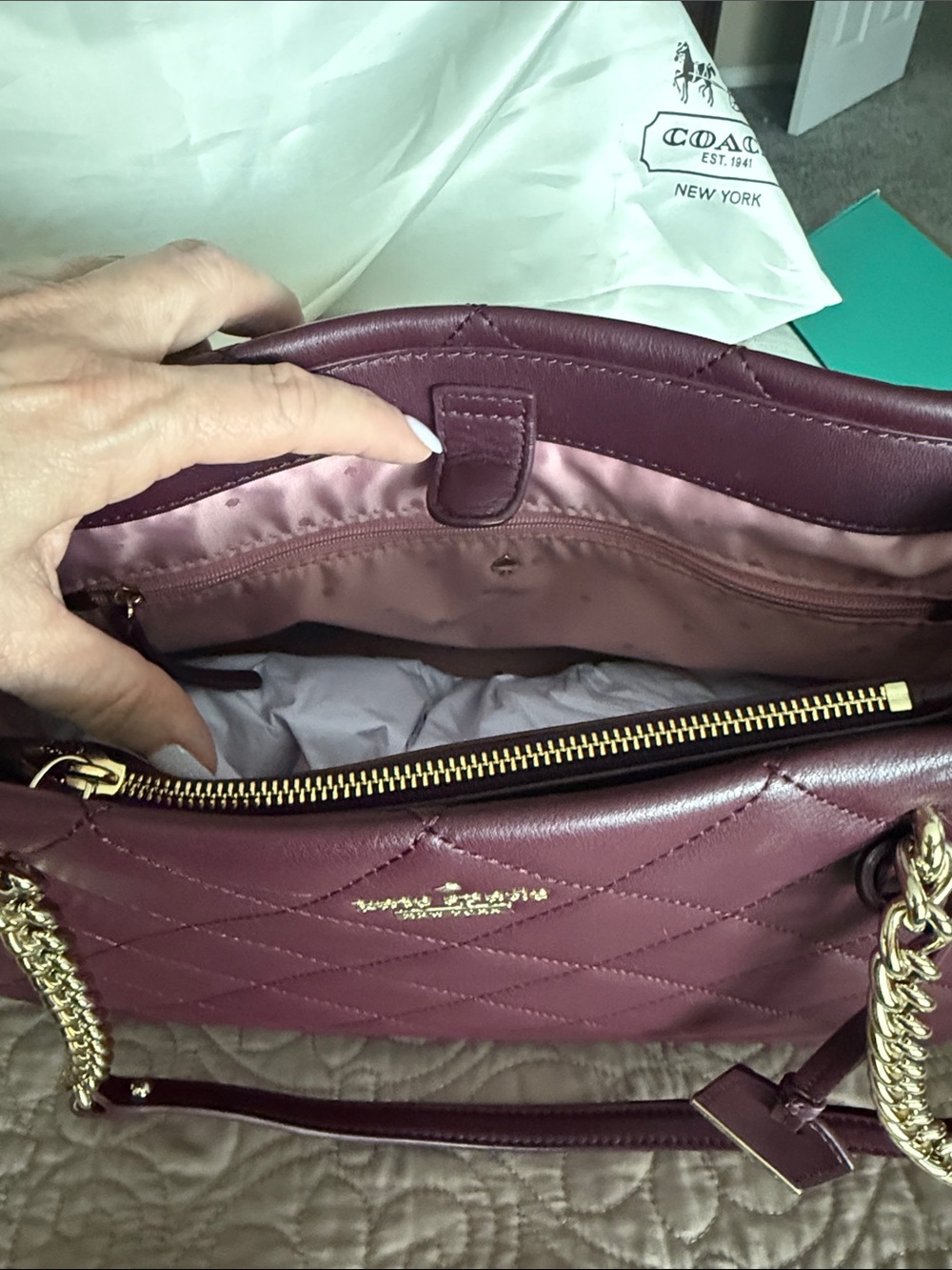 kate spade Emerson Place Phoebe Quilted Tote — Mulled Wine  NWT - Picture 9 of 12